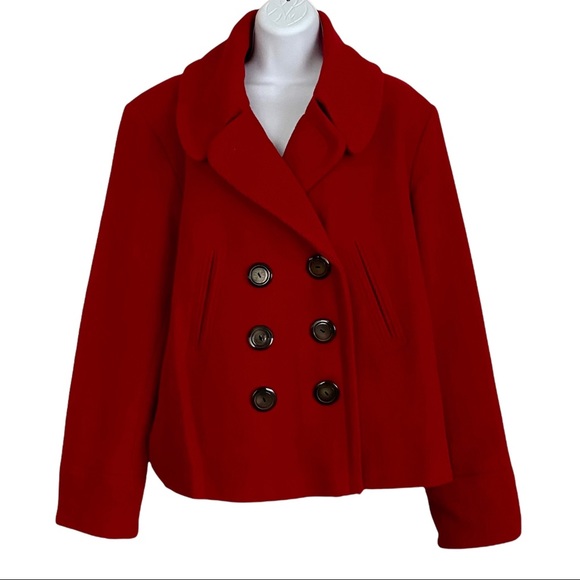 New York Classics Jackets & Blazers - New York Classics Red Wool Double-breasted Pea Coat Jacket Plus Size XXL